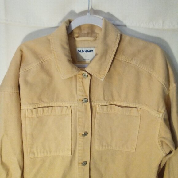 Old Navy Denim Jacket Women XL Button Up Long Sleeve Pockets Peach Orange - Picture 9 of 16